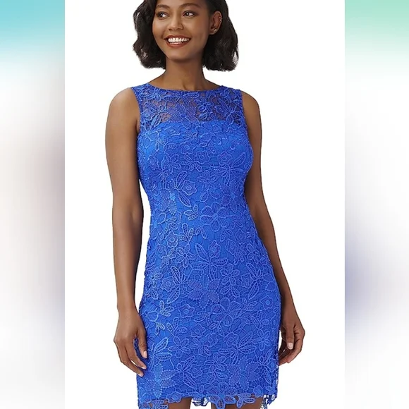 Adrianna Papell Guipure Lace Sheath Dress in Marine